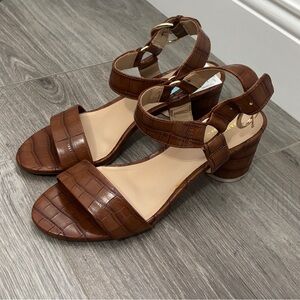 Marc Fisher Brown Croc Embossed Block Heel Sandals | Ankle Strap Heels